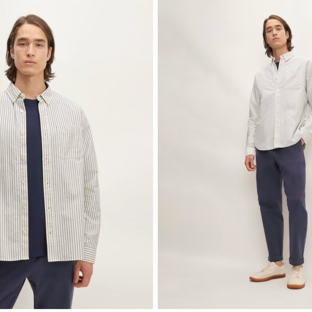 Men's Everlane Organic Oxford shirt, Medium Tall, bone & navy
